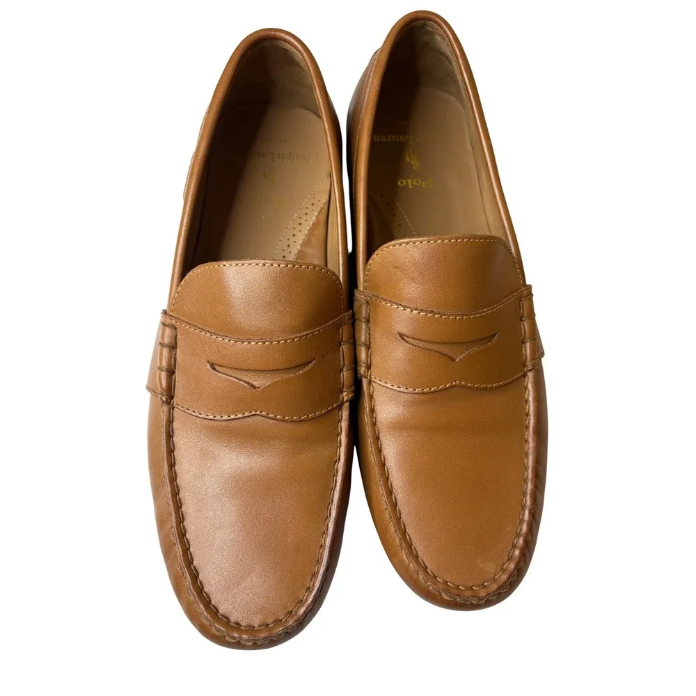 Polo Ralph Lauren Reynold Tan Leather Penny Loafer Driving Shoes Mens 10.5D